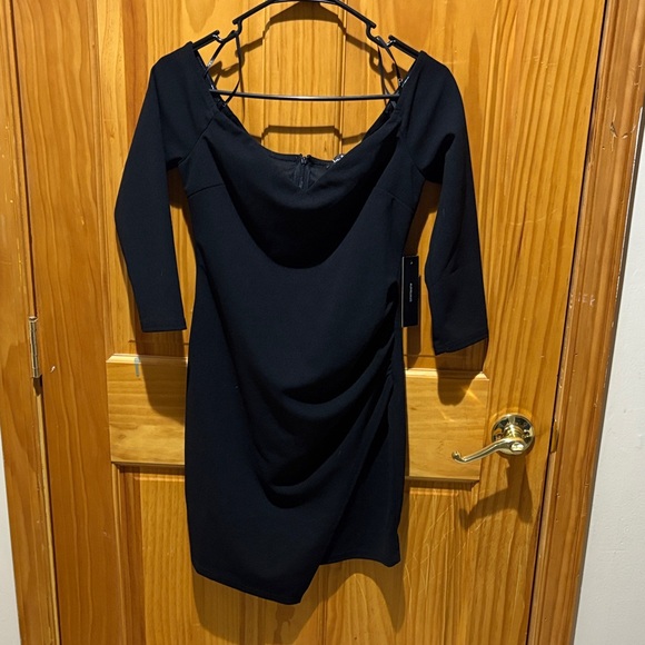 Lulu's Elegant Black Off-Shoulder Mini Dress - Picture 1 of 3
